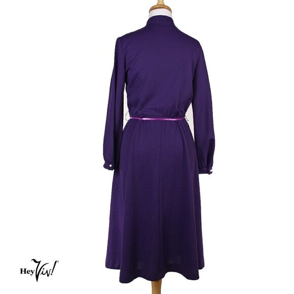 Vintage Purple Knit Dress Long Sleeve Pearl Buttons Beege Tag Size M/L - Hey Viv - Picture 5 of 6